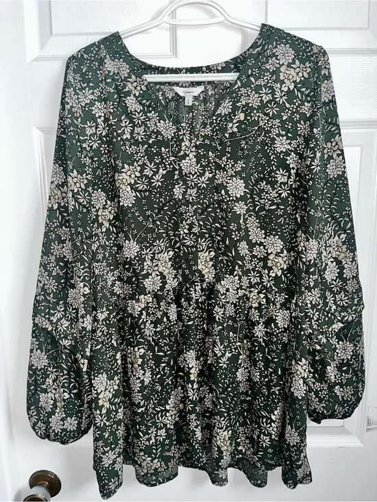 Reitmans Dresses & Skirts - Reitmans Dress Boho Tunic Floral Green Large Women Puff Long Sleeve Mini Summer